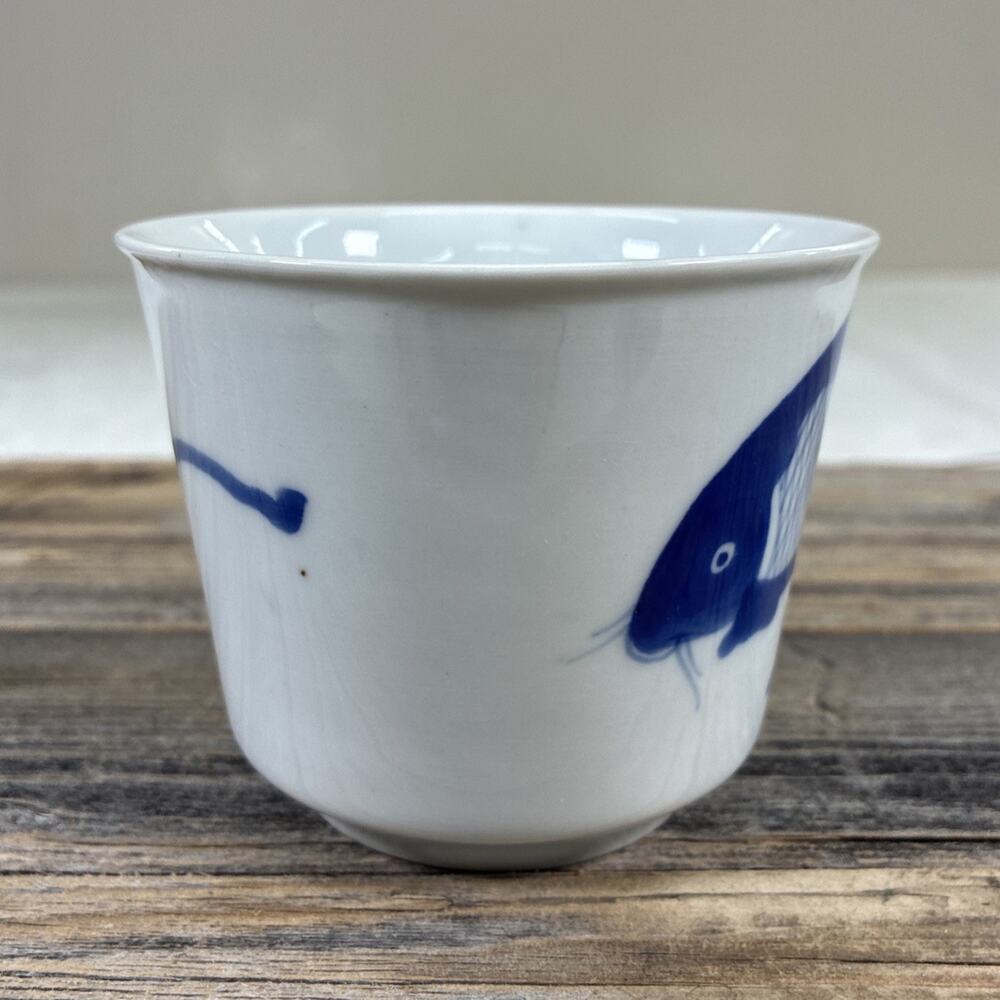 Vintage Chinese Blue & White Porcelain Koi Carp Fish Cup & Saucer Replacement - Picture 8 of 15